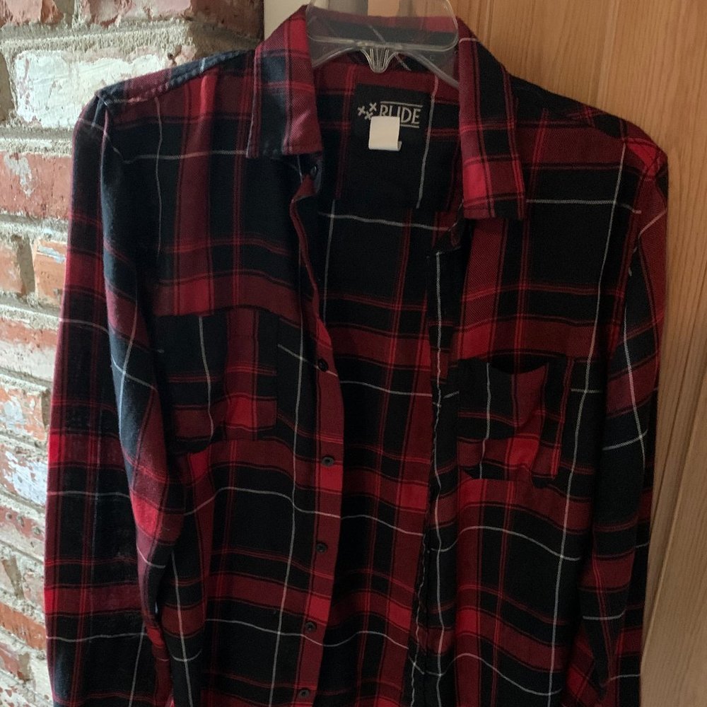 Rude Red Black and White Striped Flannel Hot Topic